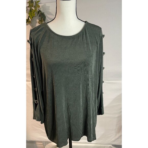 Travelers By Chico's Women's Top Size 4 Button Sleeve Detail Olive Green - Picture 10 of 16